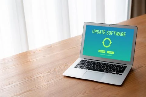 Software update on computer for modish version of device software 스톡 사진