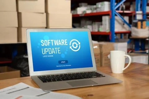 Software update on computer for modish version of device software Foto stock