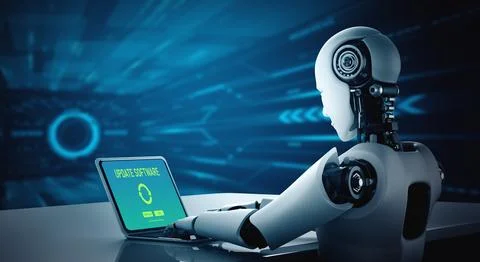 Software update on computer for modish version of device software 스톡 사진