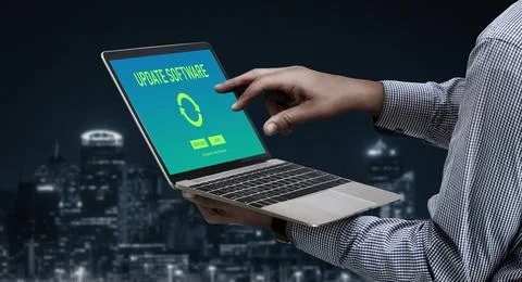 Software update on computer for modish version of device software Foto stock