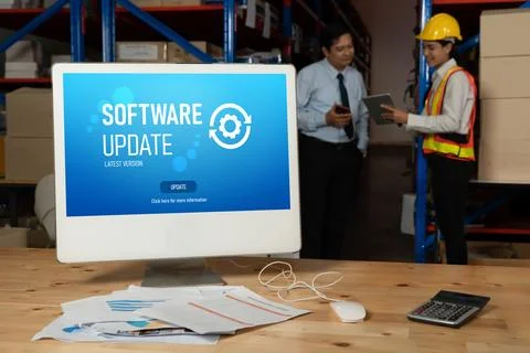 Software update on computer for modish version of device software Stock Photos
