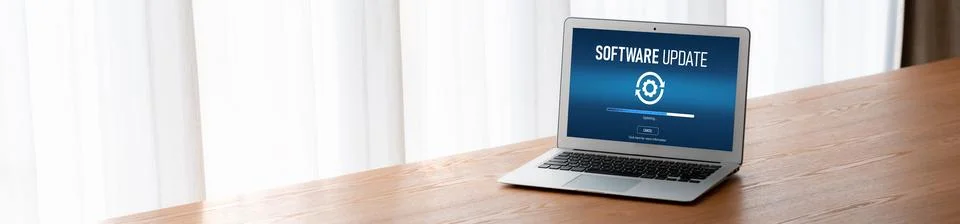 Software update on computer for modish version of device software Foto stock