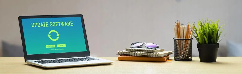 Software update on computer for modish version of device software 스톡 사진