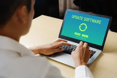 Software update on computer for modish version of device software 写真素材
