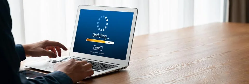 Software update on computer for modish version of device software Foto stock