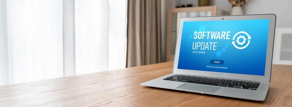 Software update on computer for modish version of device software Foto stock