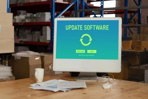 Software update on computer for modish version of device software Stock Photos