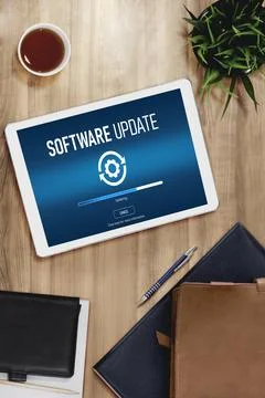 Software update on computer for modish version of device software Foto stock