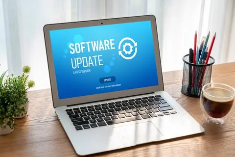 Software update on computer for modish version of device software 写真素材