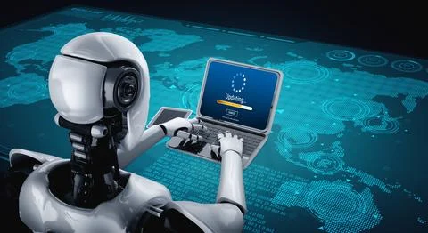 Software update on computer for modish version of device software Stock Photos