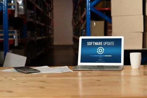 Software update on computer for modish version of device software Foto stock