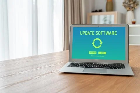 Software update on computer for modish version of device software Stock Photos