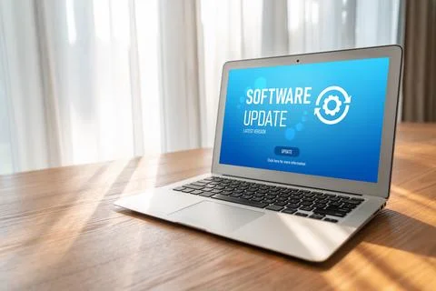 Software update on computer for modish version of device software 库存照片