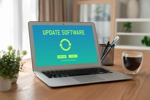 Software update on computer for modish version of device software Foto stock
