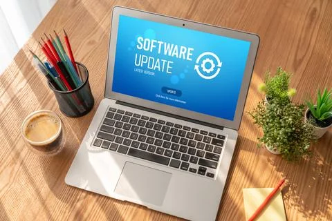 Software update on computer for modish version of device software Foto stock