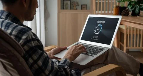 Software update on computer for modish version of device software Foto stock
