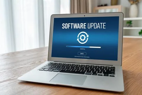 Software update on computer for modish version of device software 스톡 사진