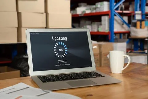 Software update on computer for modish version of device software Foto stock