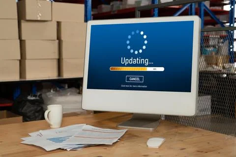 Software update on computer for modish version of device software Stock Photos