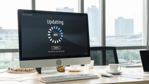 Software update on computer for modish version of device software 写真素材