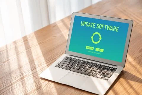 Software update on computer for modish version of device software Foto stock