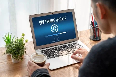 Software update on computer for modish version of device software Foto stock