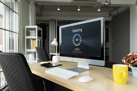 Software update on computer for modish version of device software 写真素材