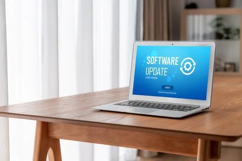 Software update on computer for modish version of device software Foto stock