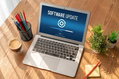 Software update on computer for modish version of device software Foto stock