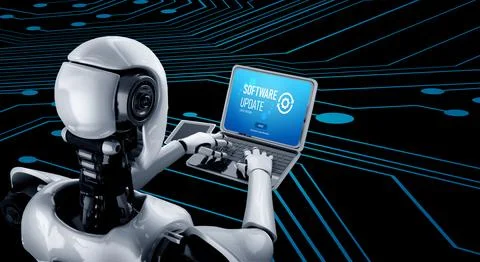 Software update on computer for modish version of device software Stock Photos