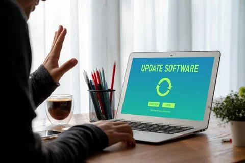 Software update on computer for modish version of device software 写真素材