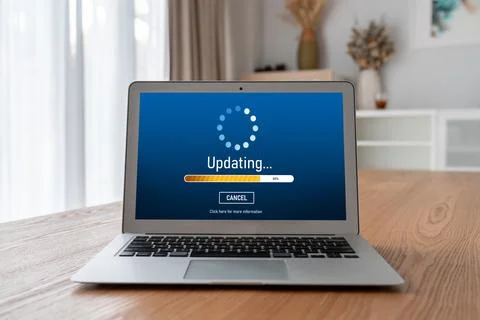 Software update on computer for modish version of device software Foto stock
