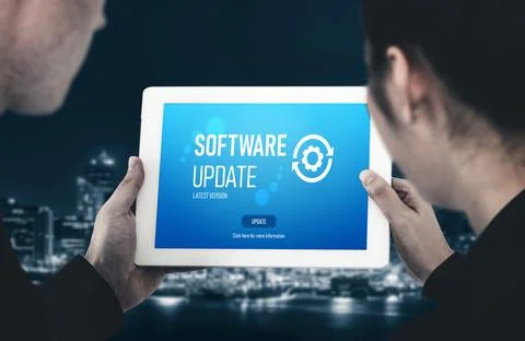 Software update on computer for modish version of device software Stock Photos