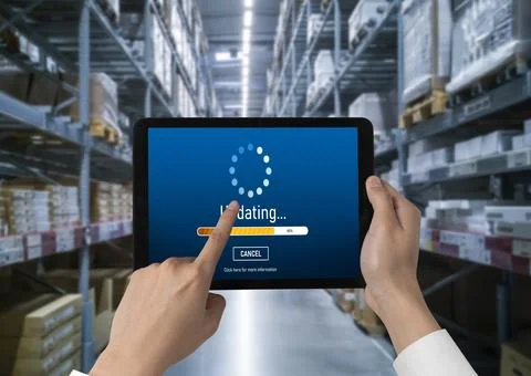 Software update on computer for modish version of device software Stock Photos
