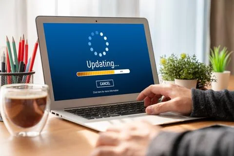 Software update on computer for modish version of device software 写真素材