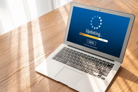 Software update on computer for modish version of device software 스톡 사진