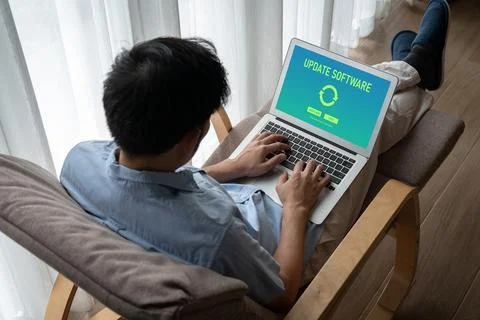 Software update on computer for modish version of device software 스톡 사진