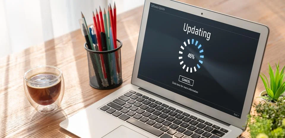 Software update on computer for modish version of device software Foto stock