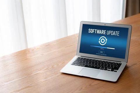 Software update on computer for modish version of device software 스톡 사진