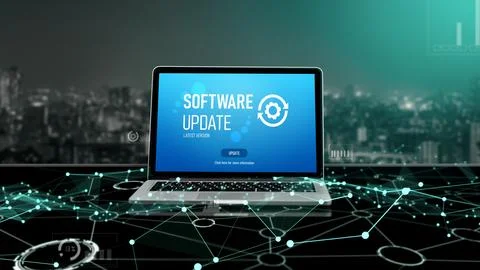 Software update on computer for modish version of device software 写真素材