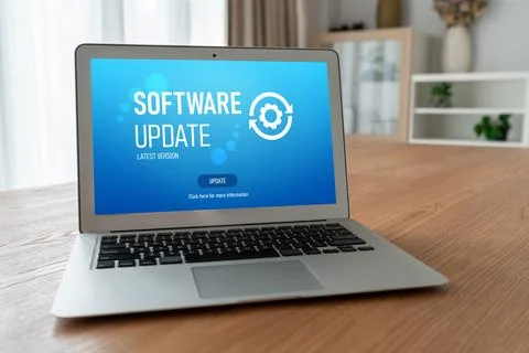 Software update on computer for modish version of device software Foto stock