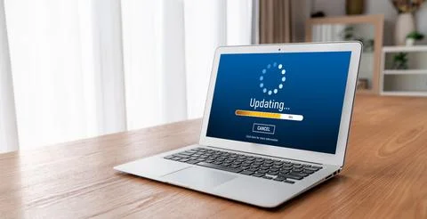 Software update on computer for modish version of device software 스톡 사진
