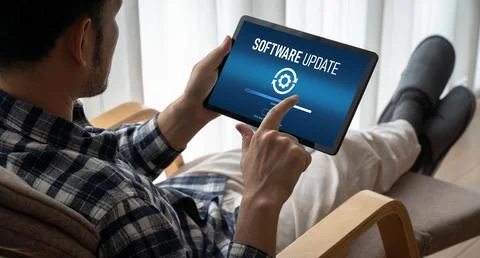 Software update on computer for modish version of device software 写真素材