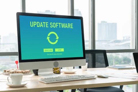Software update on computer for modish version of device software 写真素材