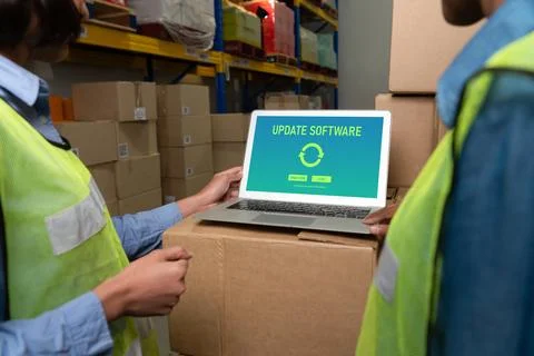 Software update on computer for modish version of device software 스톡 사진