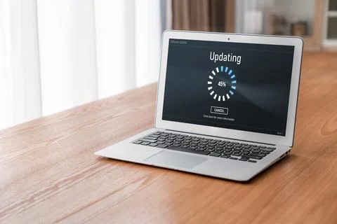 Software update on computer for modish version of device software Foto stock