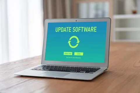Software update on computer for modish version of device software Foto stock