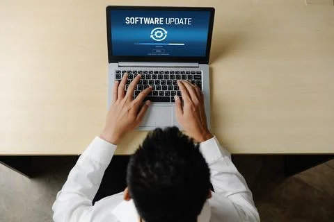 Software update on computer for modish version of device software 스톡 사진