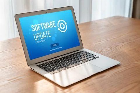 Software update on computer for modish version of device software Foto stock