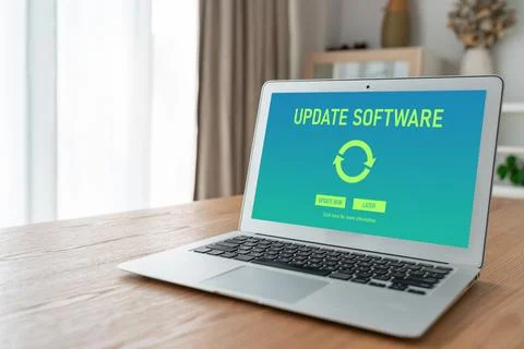 Software update on computer for modish version of device software Stock Photos